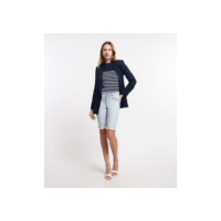 Bermuda Ciclista Jeans Elastano com Puídos Azul