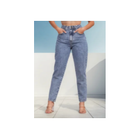 Calça Mom Jeans Feminina Cintura Alta Marmorizada