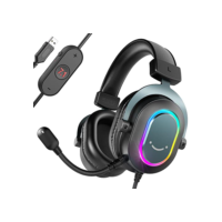 FIFINE Fone de ouvido jogos para PC - fones de ouvido USB com fio e microfone para computador com som surround 7.1 para PS4/PS5 no laptop/streaming, com modo EQ, RGB, almofadas macias - AmpliGame H6