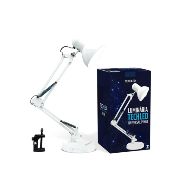 Luminaria Mesa Articulada Escritorio regulavel Leitura Base metal Articulavel Branca