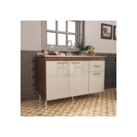 Balcão de Cozinha para Pia de 120cm Sem Tampo Suiça Fidelitá 3 Portas 1 Gaveta Noce/Off-White