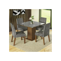 Sala Jantar Estofada Mesa Tampo Vidro 4 Cadeiras Madesa Anne Rcs Cor Rustic/Cinza/Silver MDJA040140F9SIL