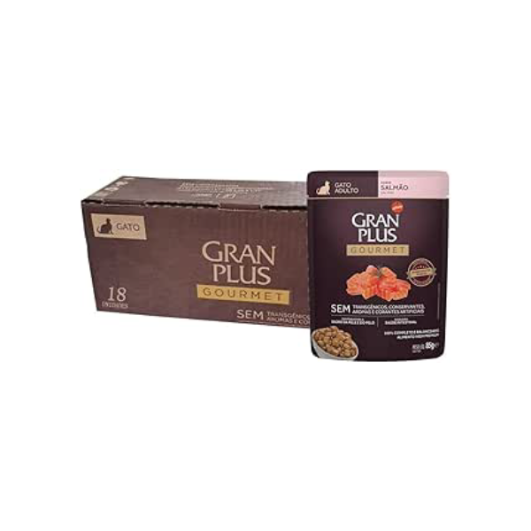 Ração Úmida GranPlus Gourmet Gatos Adultos Salmão 85g - Pack com 18 unidades