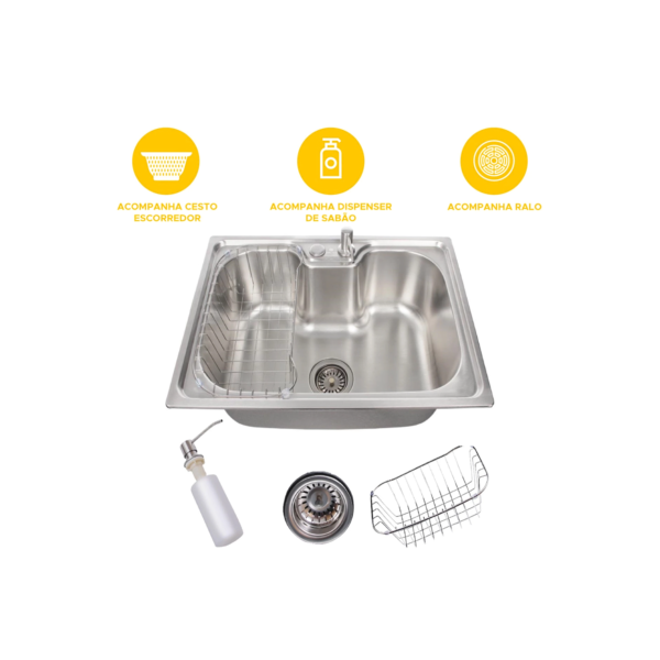 Cuba para cozinha gourmet pia aço inox com acessórios 50x40cm