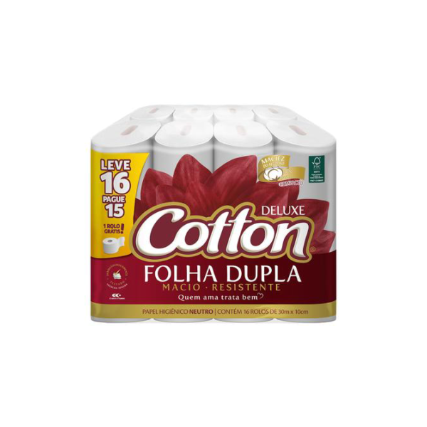 Papel Higiênico Folha Dupla Cotton Neutro Deluxe 16 Rolos 30m