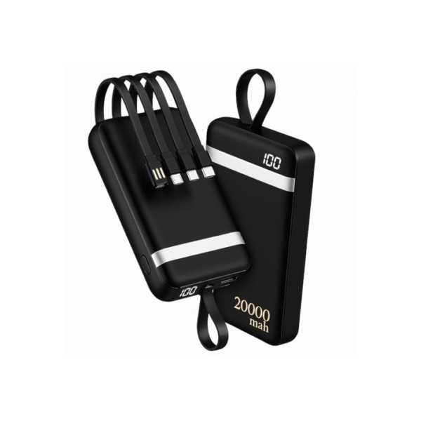 Power Bank, Carregador Portátil de 20000mAh com Carga Rápida, Múltiplas Portas, Design Leve e Proteção Inteligente para Dispositivos Preto