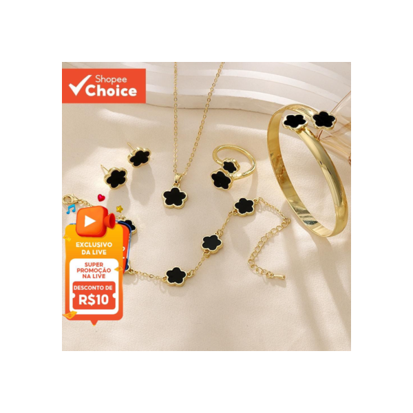 Conjunto De Colar De Cinco Flores Coreano 5 Peças Ouro Joias De Alta Qualidade Presente Para Melhor Amigo