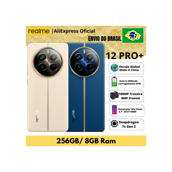 Realme-12 Pro Plus Smartphone, Envio do Brasil, 5G , ROM Global, Processador, Snapdragon 7s, Gen 2, 67W, 256, 8
