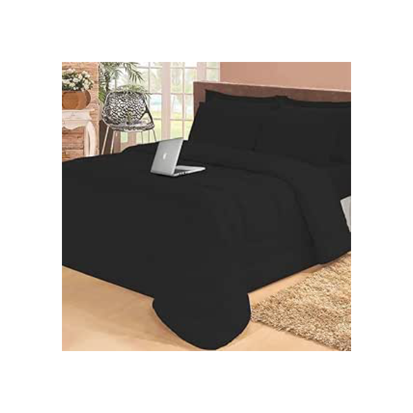 Jogo de cama Casal com edredom lençol fronha função cobre leito e cobertor (Preto)