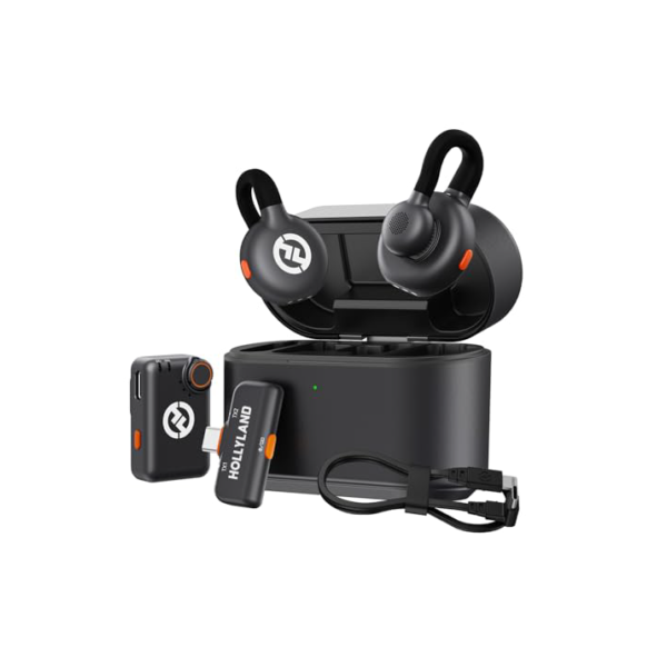 Hollyland Lark M2S Combo (Camera RX+USB-C RX+ Lightning Cable) Microfone de Lapela Sem Fio para iPhone/Câmera/Android/PC, Clipe de Titânio, Cancelamento de Ruído, 300M, 30H para Vlog, Entrevista