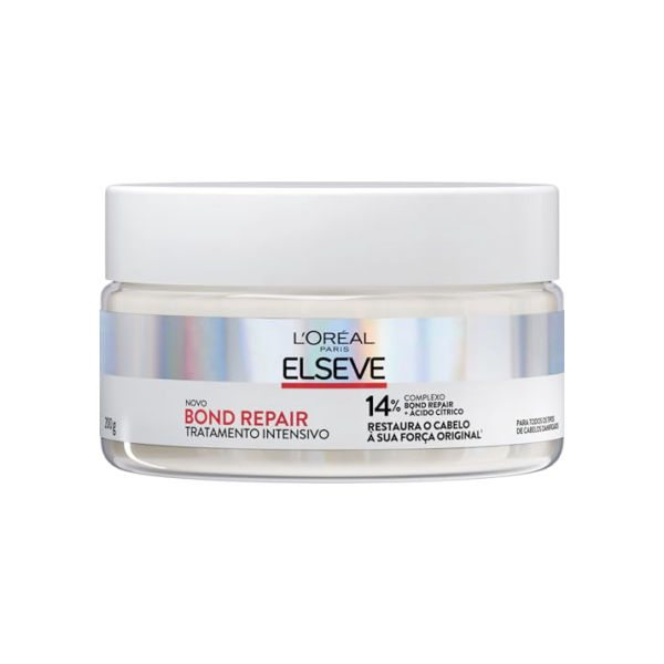 L'Oréal Paris Elseve Bond Repair Máscara de Tratamento Intensivo, com Ácido Cítrico e Glicina, Repara Ligações Capilares Quebradas, Reconstrução Profunda de Fios Danificados, 200g