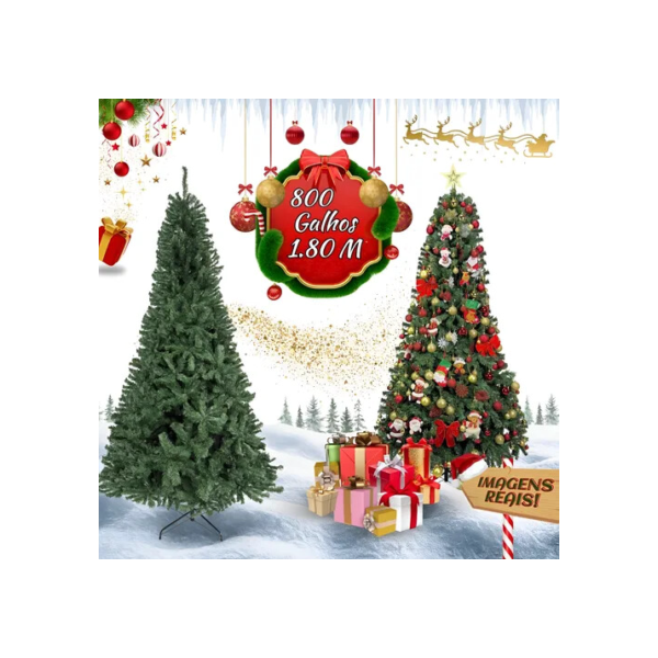 Árvore De Natal Pinheiro Canadense Luxo 1,80m 800 Galhos Tradicional Verde Imperial Premium Grande Cheia LuvinCo
