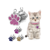 Etiquetas Personalizadas De Cachorro Gato Gravada Cão Pet Nome Coleira Pingente Acessórios Para Animais De Estimação De Pata Glitter Pendant