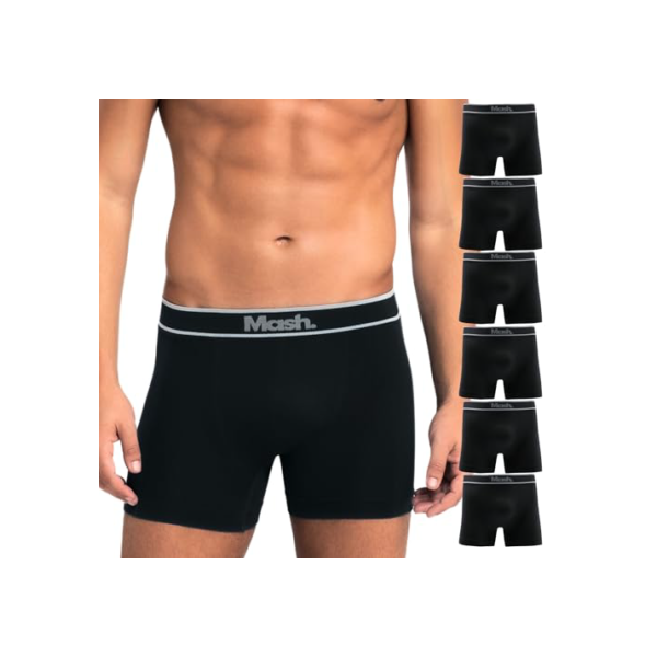 MASH 6 Cuecas Boxer Microfibra Poliamida Sem Costura Box Masculina, 6 Preto, P