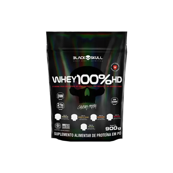 Whey 100% Hd 900g Concentrado E Isolado Black Skull Sabor Cookies & cream
