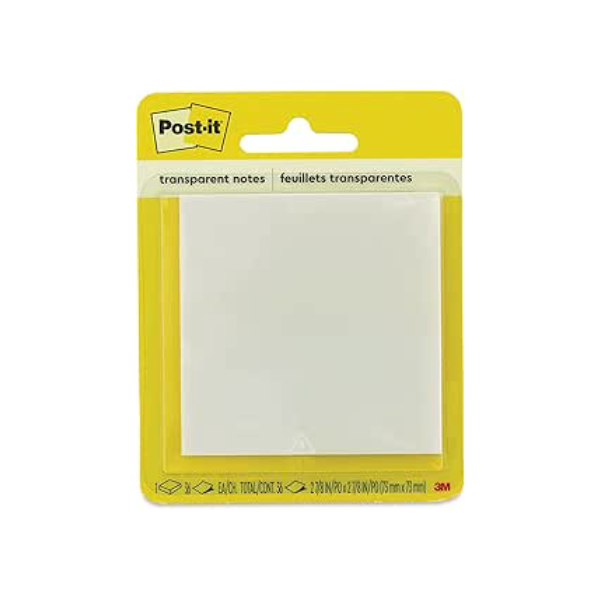 Post-it, 3M, Bloco de Notas Adesivas, Transparente, 73mm x 73mm, 36 folhas