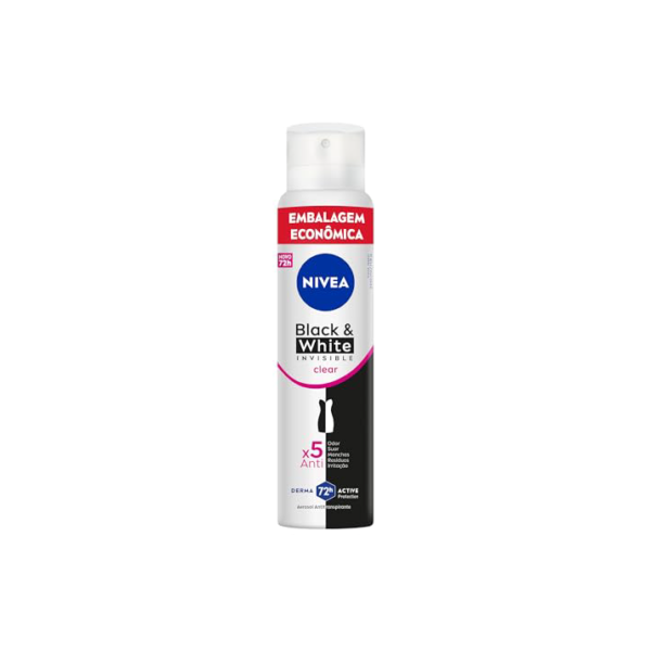 NIVEA Desodorante Aerossol Black & White INVISIBLE Clear 200ml - Proteção prolongada contra odor, suor e manchas