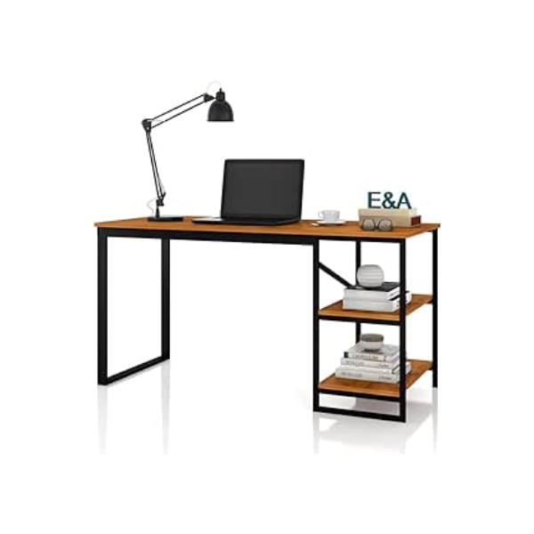 Mesa Home Office C/prateleiras De Metal E&A - Preto/Canela
