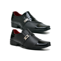 Kit 2 Pares de Sapato Social Masculino Verniz Preto Calce Fácil Sem Cadarço Moderno