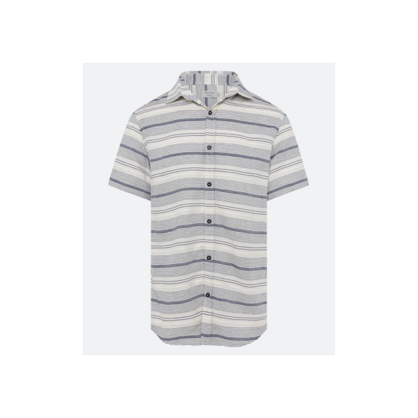 Camisa Regular em Viscose com Estampa Listrada Preto/ Bege