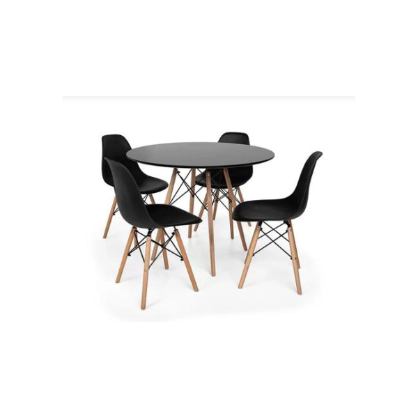 Kit Mesa Jantar Eiffel 90cm Preta + 4 Cadeiras Eames Eiffel Pretas - UNIVERSAL MIX