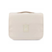Bolsa Necessaire Maquiagem Cosméticos Viagem Com Divisória e Cabide para Pendurar Organizador de Maquiagem Shampoo Perfumes Higiene Pessoal (Bege)