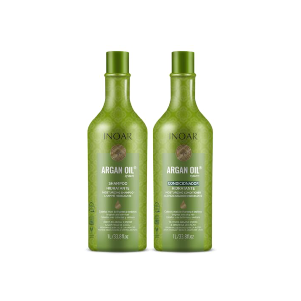 Inoar, Kit Argan Oil System – Shampoo e Condicionador 1L, Hidratação Profunda, Brilho Intenso, Redução de Frizz, Nutrição com Óleo de Argan, Para Todos os Tipos de Cabelo