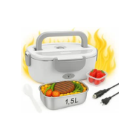 Marmita Elétrica Portátil Bivolt + 12V/24V – Com Aquecimento Rápido, Compartimentos e Tampa Vedada para Carro, Caminhão e Casa (Branco com Cinza)