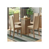 Sala de Jantar Madesa Aline Mesa Tampo de Vidro 4 Cadeiras Cor Rustic Crema Pérola 045747G4TPER