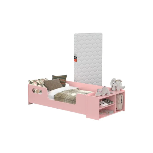 Mini Cama Infantil Com Sapateira, Grade Lateral E Colchão