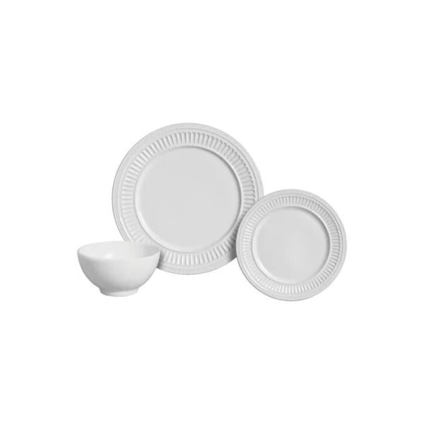 Aparelho de Jantar de Cerâmica com 12 peças Poppy Branco - Scalla Cerâmica