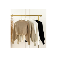 Cropped Feminino Tricot Manga Bufante Inverno
