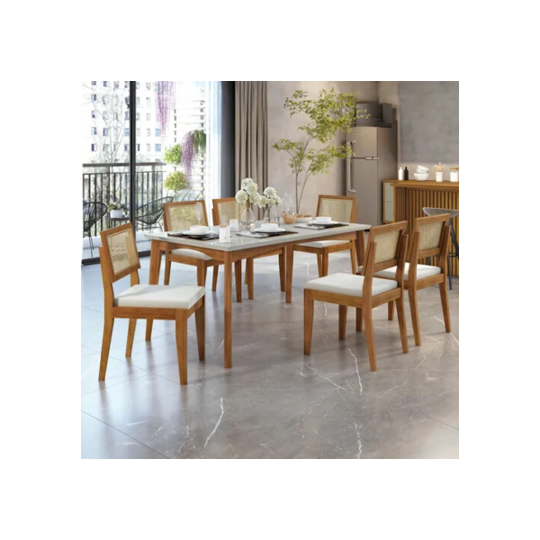 Conjunto sala de jantar mesa Monalisa com 6 cadeiras Wt Nesher Móveis