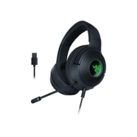 Razer Fone de ouvido Kraken V3 X com fio USB para jogos: construção leve - Drivers TriForce 40 mm - microfone cardioide hiperclaro - som surround 7.1 - iluminação RGB cromada - preto