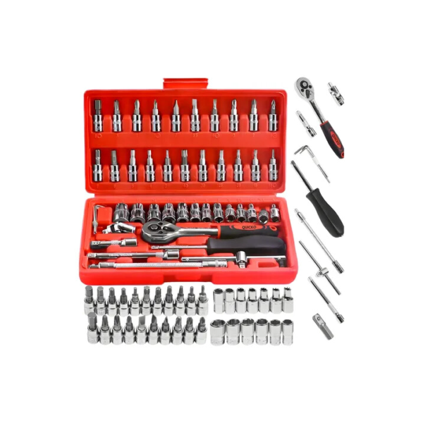 Jogo Combo Kit De Chave De Fenda Philips Soquete 46 Peças Aço Crv 1/4 Maleta Vermelho