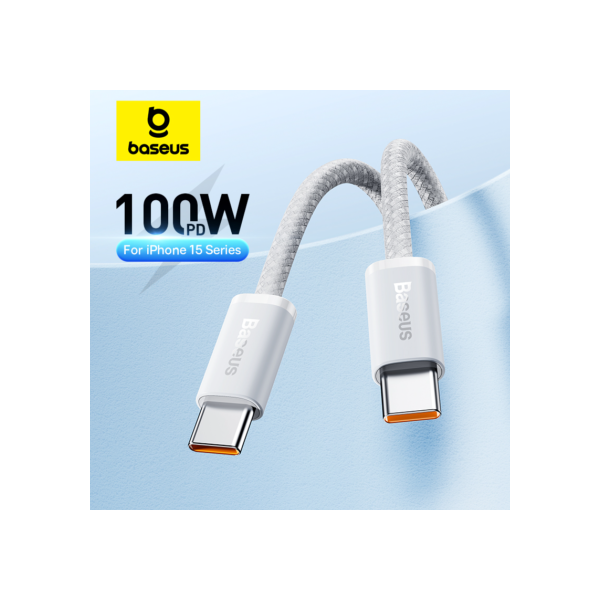 Baseus-Tipo C Cabo de carregamento rápido, Cabo carregador, Fio para Macbook, iPad, Samsung, Xiaomi, iPhone 16, 15, 100W