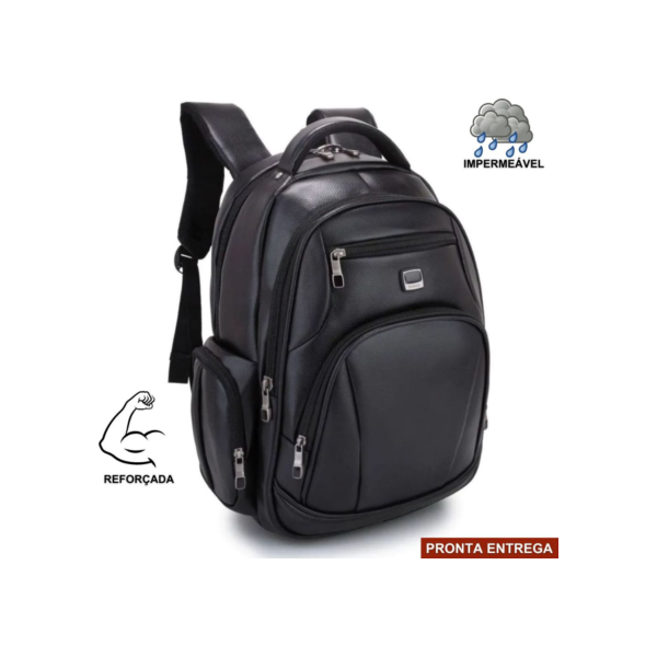Mochila Couro PU Gigante Executiva Para Notebook Trabalho Faculdade Reforçada Antifurto Senha Cabo De Aço USB