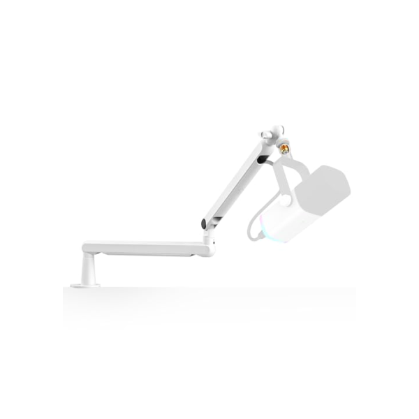 FIFINE Boom Arm Mic Stand, Suporte de microfone de metal de perfil baixo, Podcast Mic Boom Braço com montagem de mesa, Gerenciamento de canais de cabo, Branco para gravação/streaming/jogos -BM88W