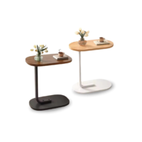 Mesa De Apoio Lateral Estilo Industrial Em Ferro E MDF Oval Para Canto 45x28x59,5Cm Marrom Ou Bege