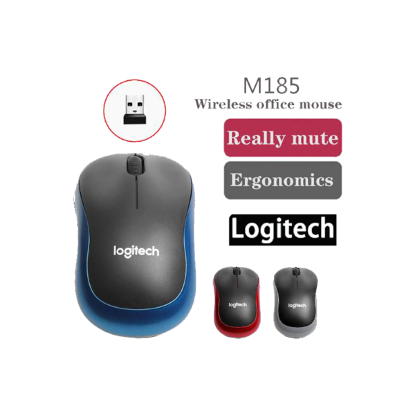 Logitech-m185 mouse sem fio, receptor usb, 1000dpi, mudo, óptico de navegação, para mac os, cromo, janela 10/8/7