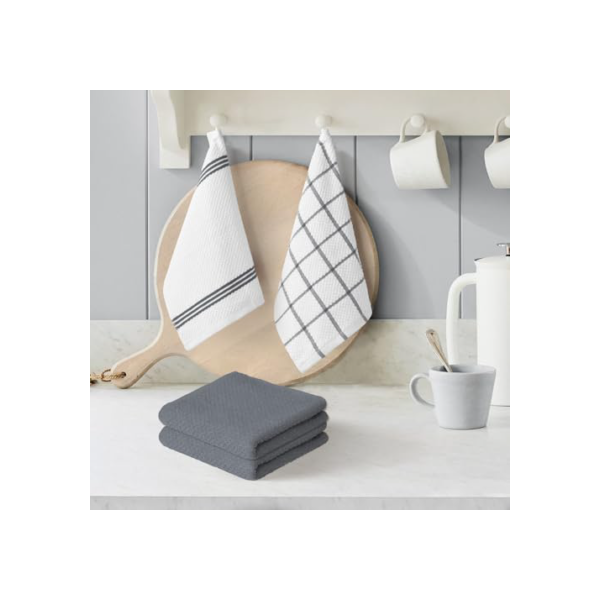 Toalhas de cozinha cinza de algodão fiado em anel, 30 x 30 cm, ultra macio, absorvente de secagem rápida, panos de cozinha para limpeza doméstica, conjunto de 2
