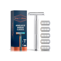 KING C. GILLETTE, Aparelho de Barbear Clássico + 5 Lâminas de barbear com Duplo Fio, aço inoxidável, Barbeador para homens, Cuidado para Barba