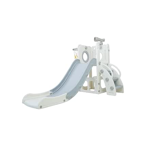 Freso Baby Playground Infantil 4x1 Mini Mundo Grey 1 Torre, Para Crianças de 1 a 4 anos, Compacto e Fácil Montagem, com Escorregador, Cesta de Basquete e Bola, Escalada, Luneta