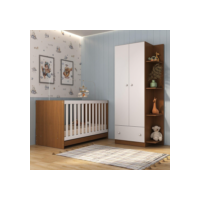 Berço 3 em 1 para Colchão 130 x 60cm com Guarda-Roupas 2 Portas Doce de Leite Multimóveis MP4241