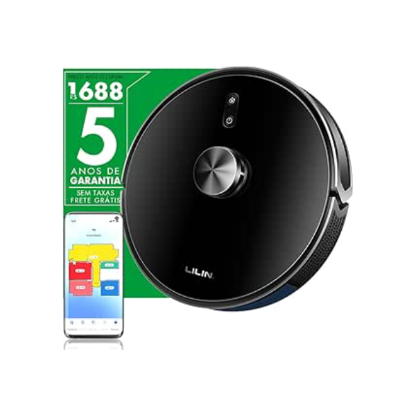 LILIN Robô aspirador de pó X6, Navegação e mapeamento LIDAR, 110/220V Bivolt, Aspirador e esfregão 3 em 1, Mapeamento de vários pisos, Autocarregamento, Conexão WiFi, Funciona com Alexa