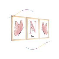 quadro decorativo infantil personalizado borboletinhas cor de rosa fofa menina quarto 3 peças