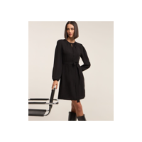 Vestido Curto com Textura Airflow e Manga Bufante Preto
