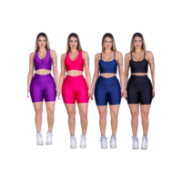 Kit 3 Short Feminino 3D Legging Suplex Shortinho Leg Feminina Academia Cintura Alta