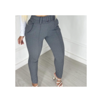 Calça Feminina Skinny Malha Crepe com Cinto Forrada Cintura Alta