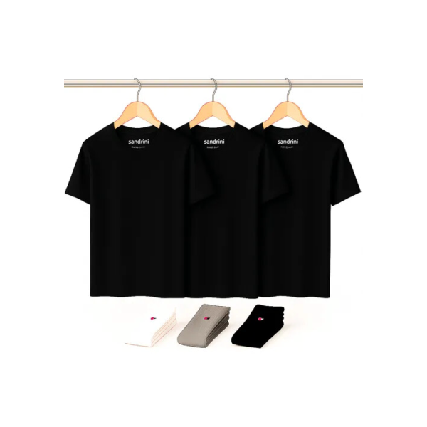 Kit 3 Camisetas Algodão Masculinas Sandrini Day + 6 Meias